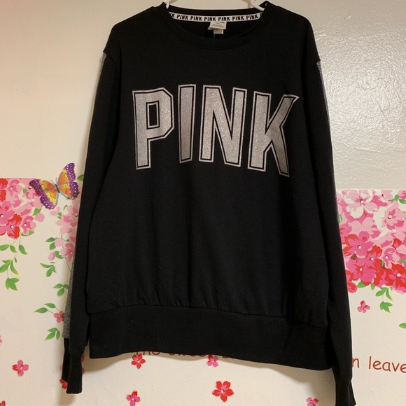 VS PINK GLITTER BLING BLACK PULLOVER NWT - Picture 2 of 5
